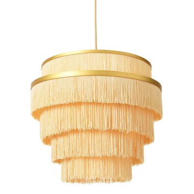 Creative Co-Op Boho 5-Tier Metal Chandelier with Fringe, Cream and Gold-image