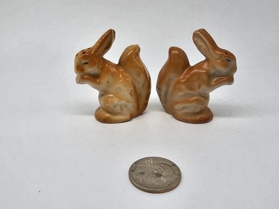 Vintage Mid Century Japan Hand Painted Porcelain Squirrel Salt & Pepper Shakers-image