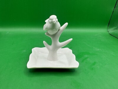 Creative Co-Op White Ceramic Ring Holder with Bird (010)-image