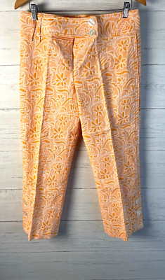 NEW! ETCETERA Straight Floral Pants 06 Stretch Fabric Orange White Mid Rise $268-image