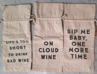 Cotten Wine Bottle Gift Bags Set of 3 Creative Co-op Gift Humor-image