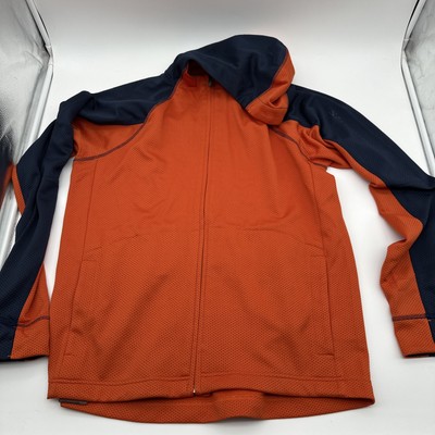 Salomon Full Zip Up Hoodie Orange Navy Men’s L Skiing Snowboarding Mid Layer-image