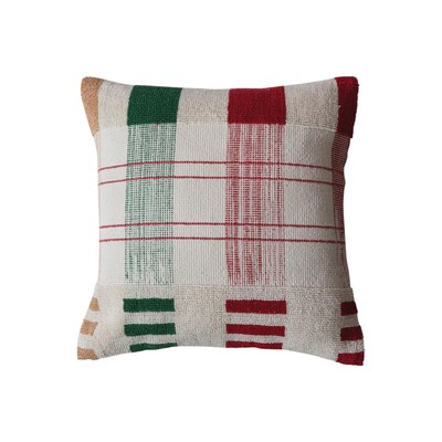 , Multicolor Square Textured Woven Cotton Pillow, Plaid-image
