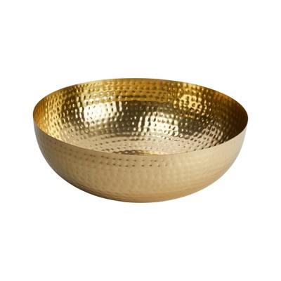 Round Hammered Metal Bowl, Gold Finish, 14