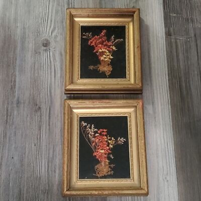 Vintage dried flowers set of 2 wall hanging art mid century-image