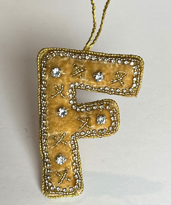 Creative Co-Op Monogram Initial Gold Velvet Beaded Ornament Letter 