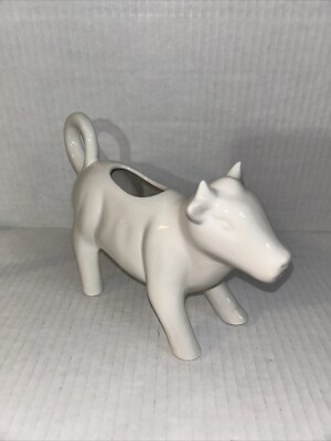 Creative Co-Op White Cow Calf Ceramic Milk Creamer Pitcher 7” X 4” Farmhouse-image