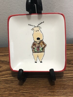 Creative Co-op - Santa's Reindeer Appetizer Dishes, Set of 2. New-image