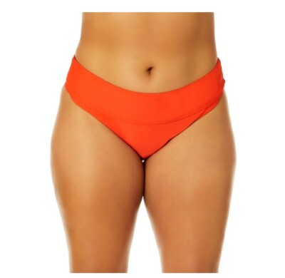 Time and Tru Women's Plus Size Mid Rise High Cut Bikini Bottoms orange bright 3x-image