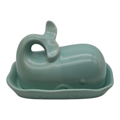 Whale Butter Dish Creative Co-op Whale Shaped Butter Dish with Lid,  Aqua NWOT-image