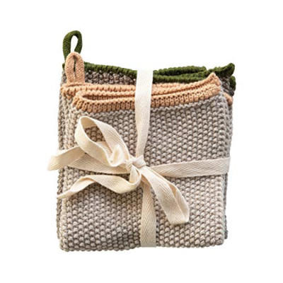 Creative Co-Op Square Cotton Knit (Set of 2) Dish Cloth, Multi Multicolor -image
