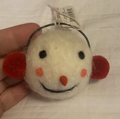 Snowman with Earmuffs Creative Co-Op Wool Felt Ornament 2 1/2 Diameter New NWT-image