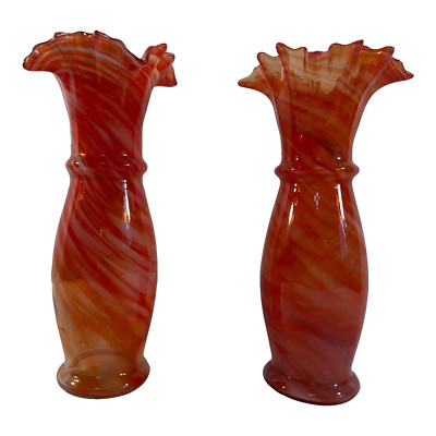 Mid 20th Century Handblown Ruffle Art Glass Vases - a Pair-image