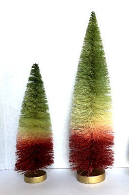 Creative Co-Op Set 2 Sisal Christmas Trees Ombre Colors Red Green+ 6