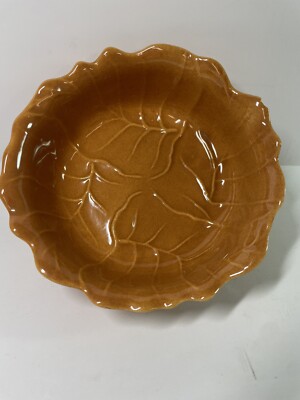 Vintage Orange Cabbage Leaf Pottery Bowl Made In USA 285 B Retro Mid-Century-image