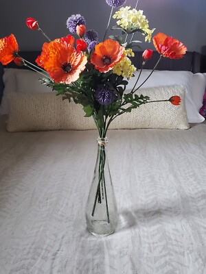 Orange Poppy Floral Arrangement MCM-Mid Mod Faux Flowers In Dimpled Vase -image