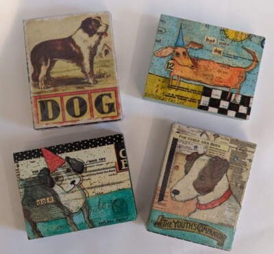 Creative Co-Op Dogs Puppies MDF Block Magnets Free Standing Decor - 4 Qty-image