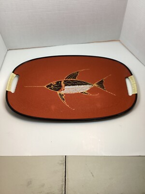 Mid Century Tray Swordfish Oval Handed Barware 18” Orange-image