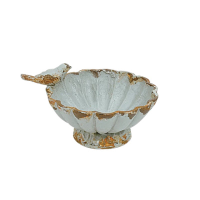 Creative Co-op Blue Distressed Pewter Bowl with Bird Novelty Decor-image