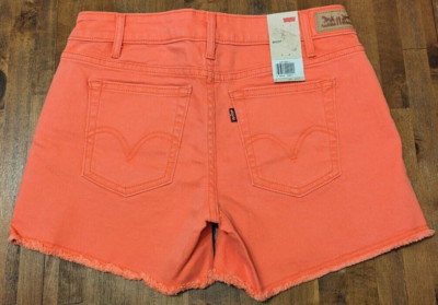 LEVI'S MID-RISE CUT-OFF JEANS DENIM SHORTS - Women's 4 (Orange) NWT $44-image