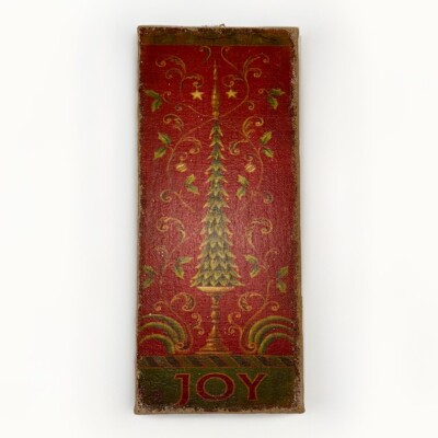 Christmas Wall Plaque Burlap Joy Christmas Tree Red Green Creative Co-op  21.75”-image