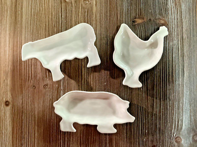 NEW Creative Co-Op Farm Animal Tidbit Dishes Set 3 Chicken Cow Pig Pinch Plates-image