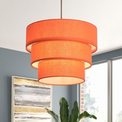 Orange Plug in Pendant Light, Mid Century Modern Pendant Light 3 Tier Plug in...-image