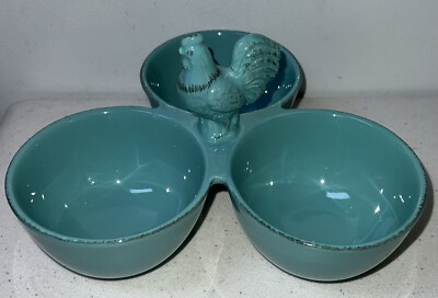 RARE Creative Co-Op ROOSTER  TRIPLE SERVING DISH NWT FR22C-image