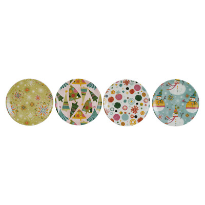 Creative Co-op - Plates with Holiday Patterns Set of 4 - XS6214A-image
