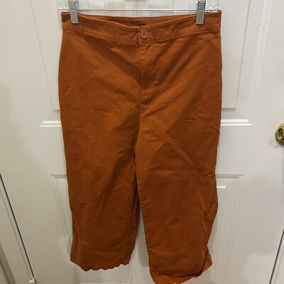 Forever 21 Women's Orange Mid Rise Wide Leg Ankle Dress Pants Size Large-image