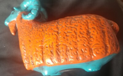 MID-CENTURY MODERN Blue and Orange Ram BANK-image