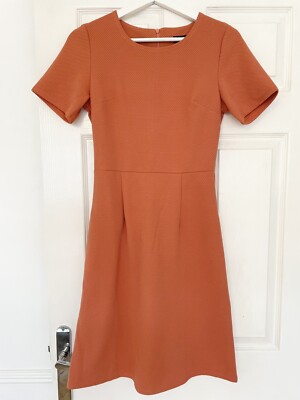 COLLECTION LONDON NEW UNWORN WOMENS ROUND NECK ORANGE MID LENGTH DRESS UK 8-image