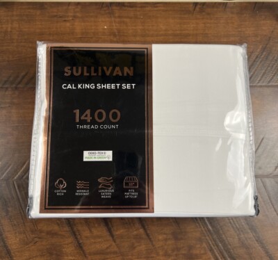 Sullivan 4 Pc CAL King Sheet Set Luxury 1400 Thread Count  - White Color-image