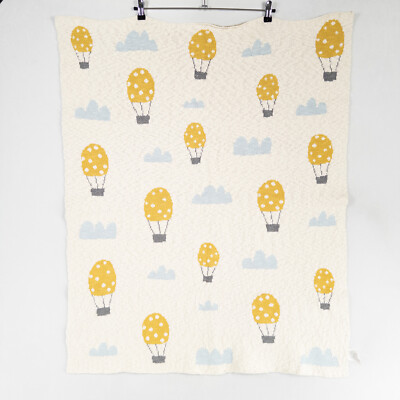 Creative Co-Op Baby Blanket Multicolor Clouds Hot Air Balloons Knit Cotton-image