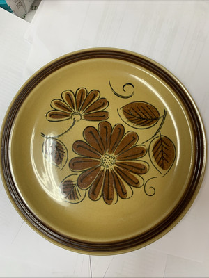 La Mesa Stoneware Brown Band Brown Flower Dinner Plate Made in Japan Sh17-image