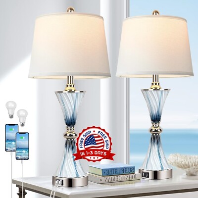 2x Lamparas De Mesa Luces Elegante Modernas Cristal Para Sala Dormitorio Cocina-image