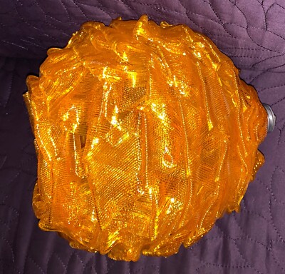 MID CENTURY MODERN  RIBBON SHADE WITH FIXTURE  ORANGE  VINTAGE  CHUNKY GLOBE-image