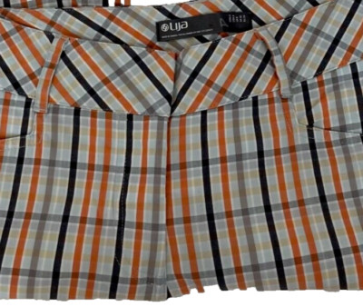Lija Plaid Golf Shorts Womens 4 Flat Front Mid Rise Bermuda Outdoor Orange White-image