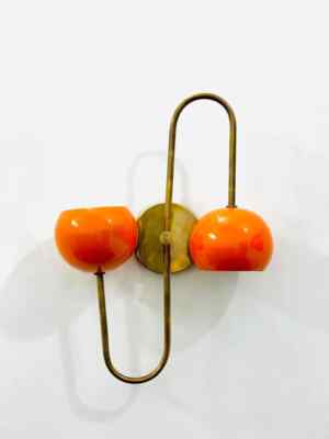 Customized Orange Brass Wall Sconce 1950s Mid Century Brass Italian Adjustable-image