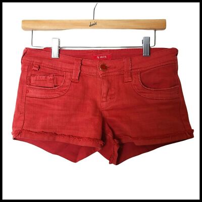 STS Blue Denim Shorts Orange Red size 24 Mid Rise 5 Pockets-image