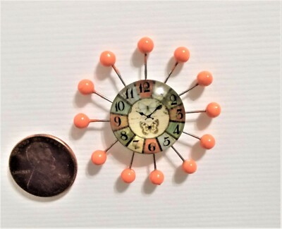 DOLLHOUSE MINIATURE BALL WALL CLOCK 1:12 SCALE ORANGE MID-CENTURY MODERN NEW -image