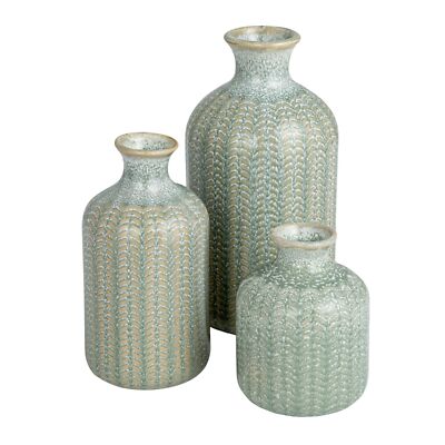 Creative Co-Op Embossed Stoneware Vases with Reactive Glaze, Grey, Set of 3-image