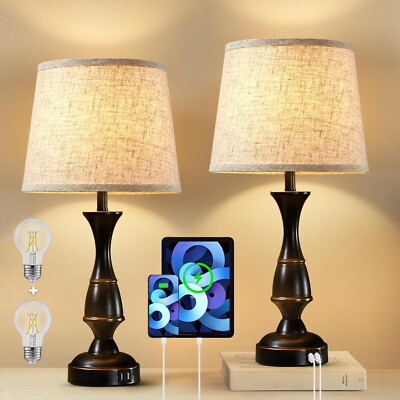 Lamparas De Mesa De Noche Con Puerto USB Lampara Para Escritorio Dormitorio Sala-image