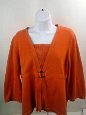 Christopher & Banks Womens Orange  Sweater w/ Dickey & Mid-waist Belt Size XL-image