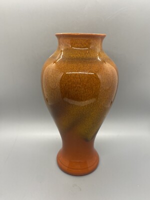 ROYAL HAEGER 9” VASE USA ORANGE & BROWN Glaze Pottery 4031 MID CENTURY MODERN-image