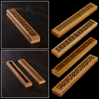 1Pc Bamboo Wood Incense Stick Holder Burning Joss Insence Box Burner Ash Catcher-image
