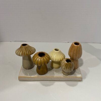 Creative Co-Op Stoneware Drip Glaze Mushroom Multi  Vase Set 5 Vases 7 1/2”Lx4”H-image