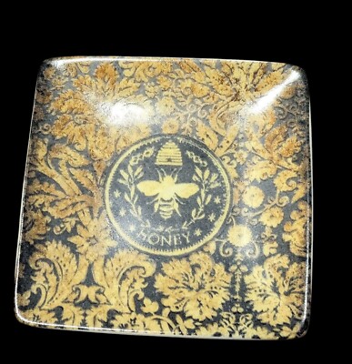 Creative Co-Op Stoneware Floral Bee Trinket DIsh-image