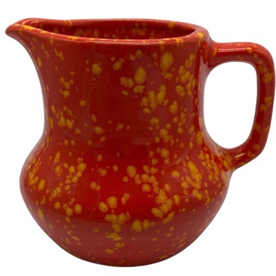 Vintage Mid Century Red Orange Speckle splatter ceramic Pitcher signed 1969 5”-image