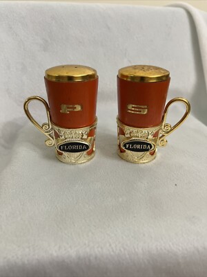 Florida Souvenir Orange Mid Century Modern Style Wood Salt and Pepper Set Sp13-image